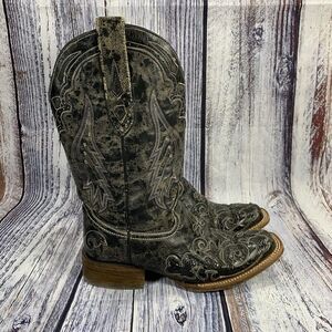 Corral A2402 Black Leather Snake Inlay Square Toe Western Boots Women’s 8.5 Wide